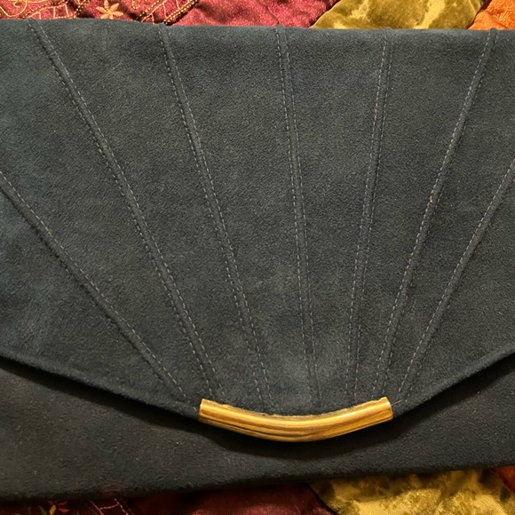 Rare Bonnie Boynton Vintage Suede Wristlet, Navy - Picture 3 of 9